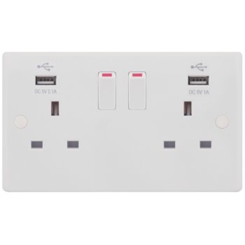 Selectric Smooth 2 Gang 13A Switched Socket with USB Outlet