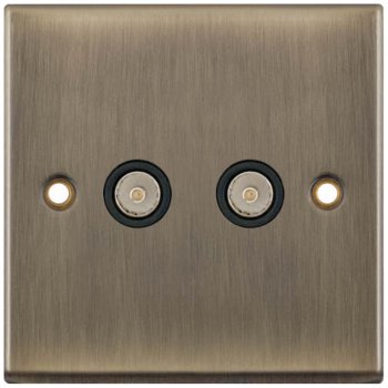 Selectric 7M-Pro Antique Brass 2 Gang TV/FM Socket with Black Insert