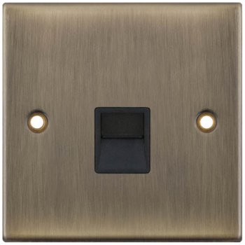 Selectric 5M Antique Brass 1 Gang Telephone Secondary Socket with Black Insert