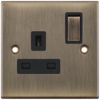 Selectric 5M Antique Brass 1 Gang 13A DP Switched Socket with Black Insert
