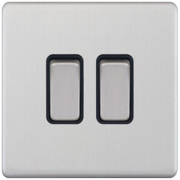 Selectric 5M-Plus Satin Chrome 2 Gang 10A 2 Way Switch with Black Insert