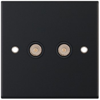 Selectric 5M Matt Black 2 Gang TV/FM Socket with Black Insert