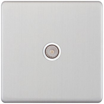 Selectric 5M-Plus Satin Chrome 1 Gang TV Socket with White Insert