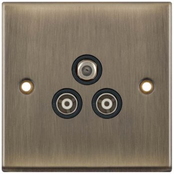 Selectric 7M-Pro Antique Brass Triplex SAT/TV/FM Socket with Black Insert