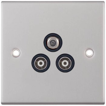 Selectric 5M Satin Chrome Triplex Sat/TV/FM Socket with Black Insert