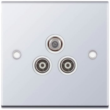 Selectric 5M Polished Chrome Triplex Sat/TV/FM Socket with White Insert