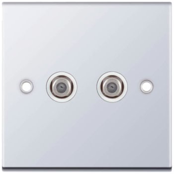 Selectric 5M Polished Chrome 2 Gang Satellite Socket with White Insert