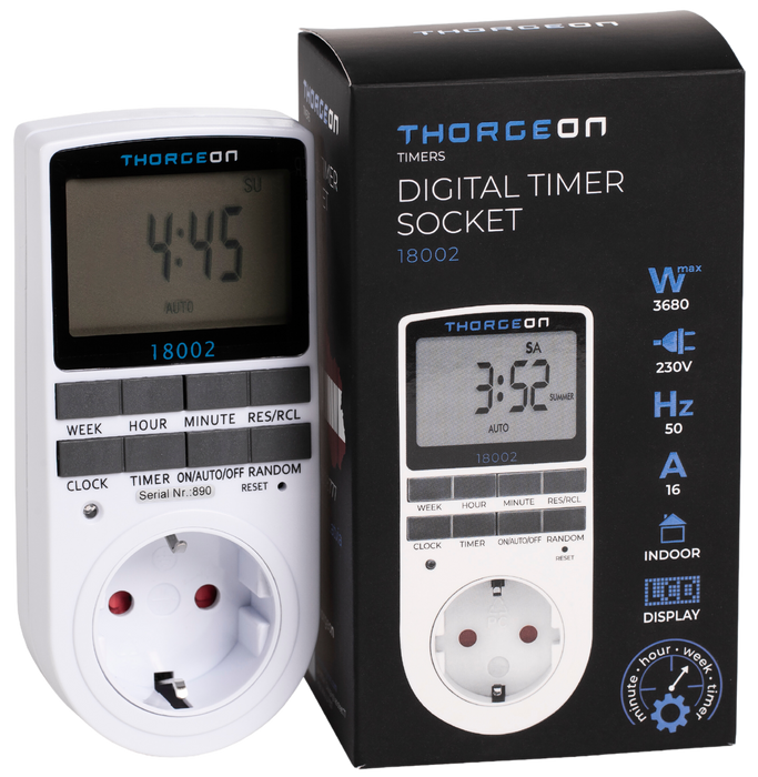 Thorgeon - 18002 Digital Timer Socket 24/7h 16A 3680W
