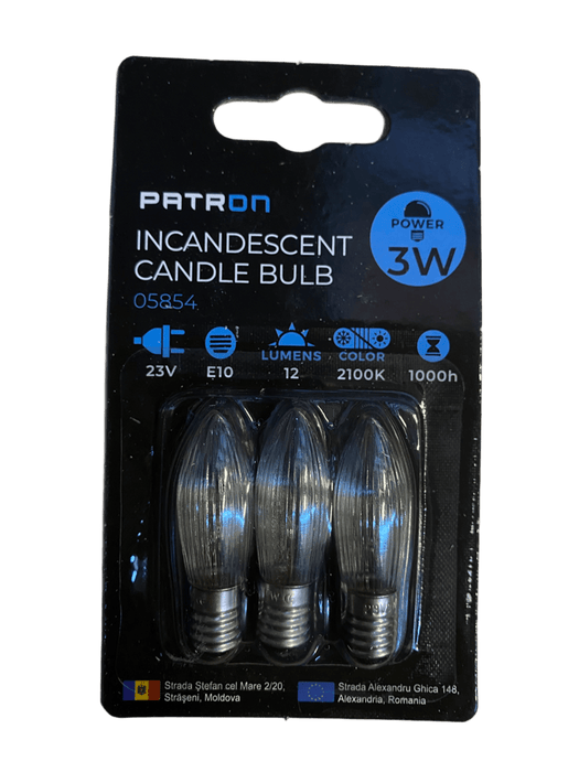 Patron - 05854 Incandescent Candle Bulb 3W E10 C6 23V Clear
