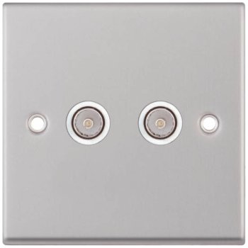 Selectric 7M-Pro Satin Chrome 2 Gang TV/FM Socket with White Insert