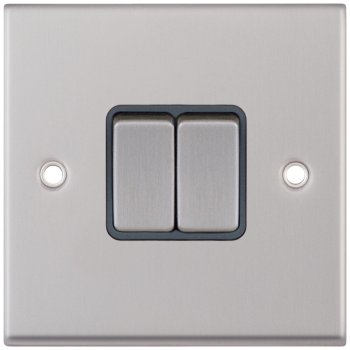 Selectric 7M-Pro Satin Chrome 2 Gang 10A 2 Way Switch with Grey Insert