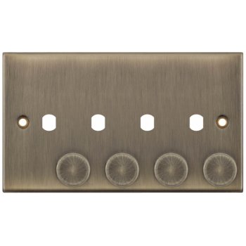 Selectric 5M Antique Brass 2 Gang Quad Aperture Dimmer Plate with Matching Knobs