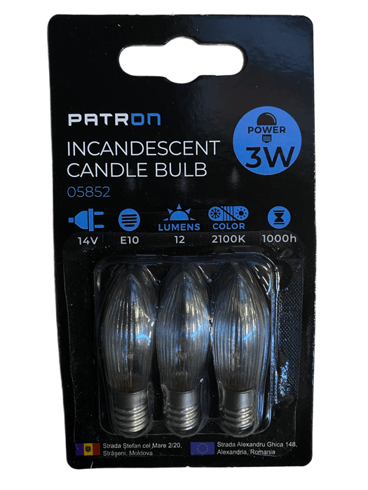Patron - 05852 Incandescent Candle Bulb 3W E10 C6 14V Clear