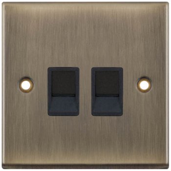 Selectric 7M-Pro Antique Brass 2 Gang RJ45 Socket with Black Insert