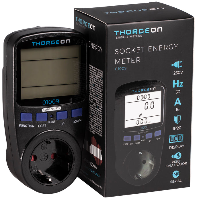 Thorgeon - 01009 Socket Power Consumption Meter 16A EU Plug Black