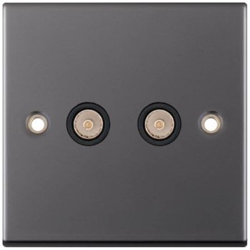 Selectric 5M Black Nickel 2 Gang TV/FM Socket with Black Insert