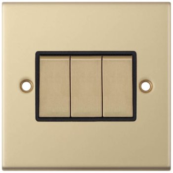 Selectric 5M Satin Brass 3 Gang 10A 2 Way Switch with Black Insert
