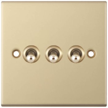 Selectric 5M Satin Brass 3 Gang 10A 2 Way Toggle Switch