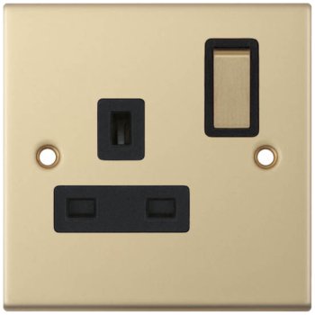Selectric 5M Satin Brass 1 Gang 13A DP Switched Socket with Black Insert