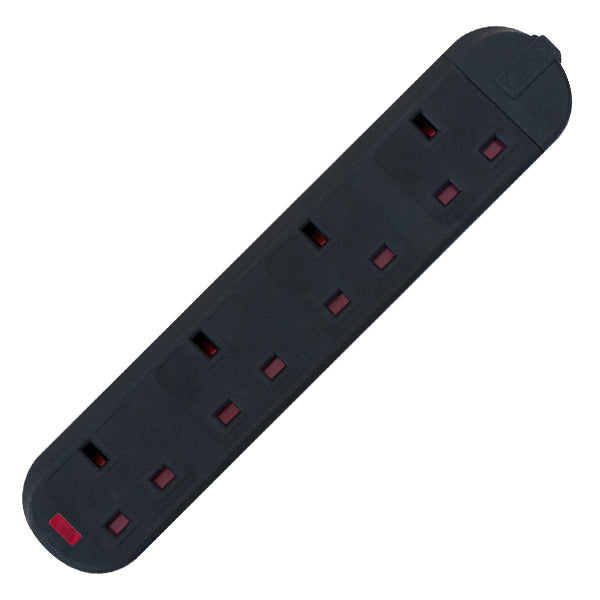 Selectric 4 Gang 13 Amp Square Edged Trailing Socket with Neons - Black