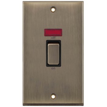 Selectric 7M-Pro Antique Brass 2 Gang 45A DP Switch with Neon and Black Insert