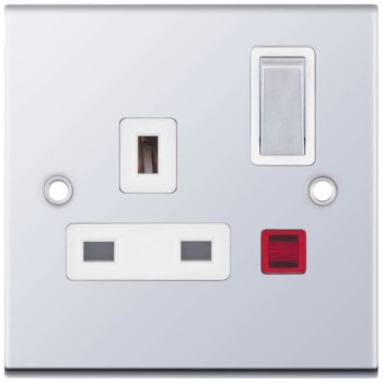 Selectric 5M Polished Chrome 1 Gang 13A DP Switched Socket with Neon and White Insert