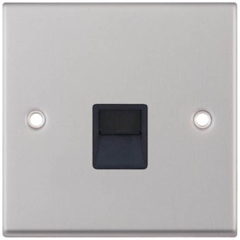 Selectric 7M-Pro Satin Chrome 1 Gang Telephone Secondary Socket with Black Insert