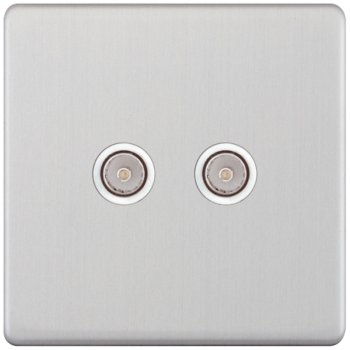 Selectric 5M-Plus Satin Chrome 2 Gang TV/FM Socket with White Insert