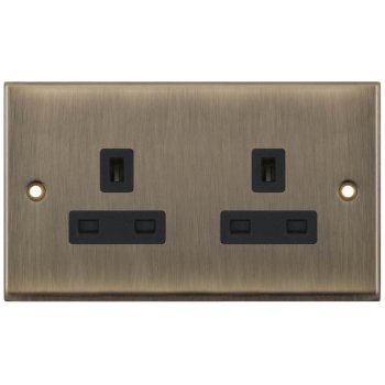 Selectric 7M-Pro Antique Brass 2 Gang 13A Unswitched Socket with Black Insert