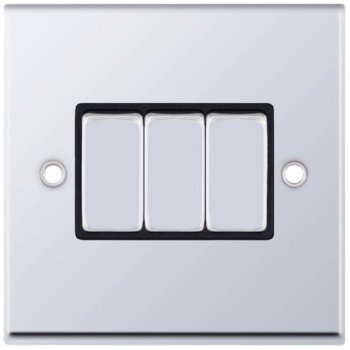 Selectric 7M-Pro Polished Chrome 3 Gang 10A 2 Way Switch with Black Insert