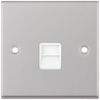 Selectric 7M-Pro Satin Chrome 1 Gang Telephone Master Socket with White Insert