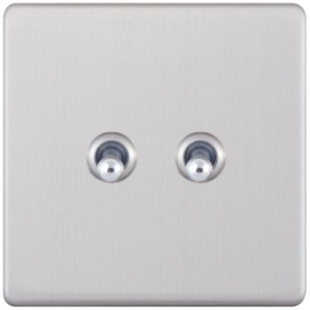 Selectric 5M-Plus Screwless Satin Chrome 2 Gang 10A 2 Way Toggle Switch