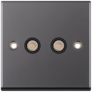 Selectric 7M-Pro Black Nickel 2 Gang TV/FM Socket with Black Insert