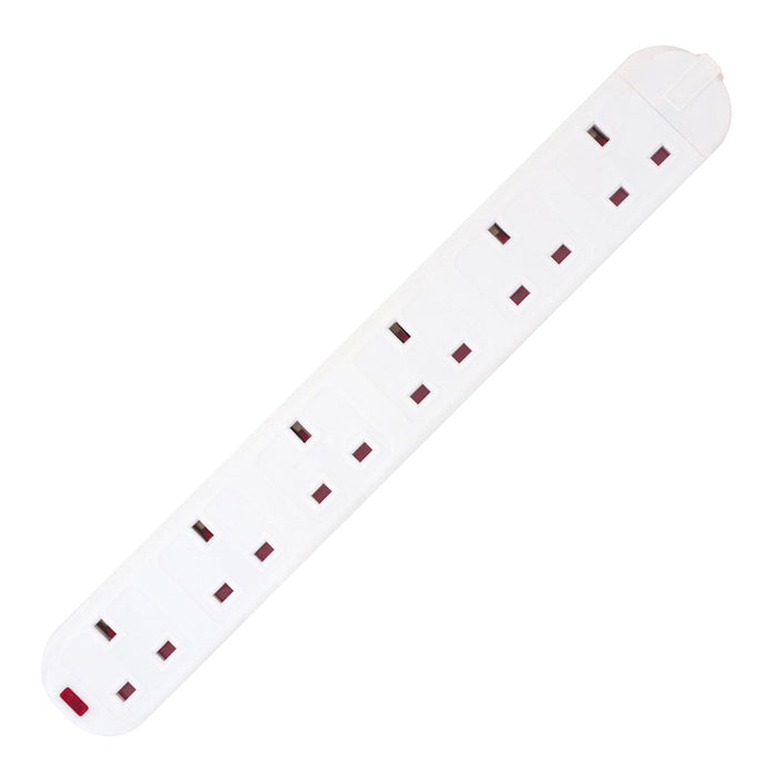 Selectric 6 Gang 13 Amp Square Edged Trailing Socket with Neons - White