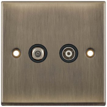 Selectric 7M-Pro Antique Brass 2 Gang Satellite and TV/FM Socket with Black Insert