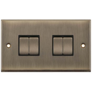 Selectric 7M-Pro Antique Brass 4 Gang 10A 2 Way Switch with Black Insert
