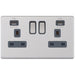 Selectric 5M-Plus Screwless Satin Chrome 2 Gang 13A Switched Socket with USB Outlet and Grey Insert
