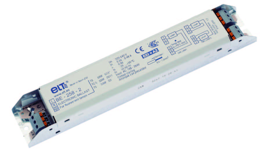 ELT BE 258-2 - Linear Electronic Ballast T8 1-2x58W, T5 1-2x54W, TC-L 1-2x55W Electronic Ballasts ELT - Easy Control Gear