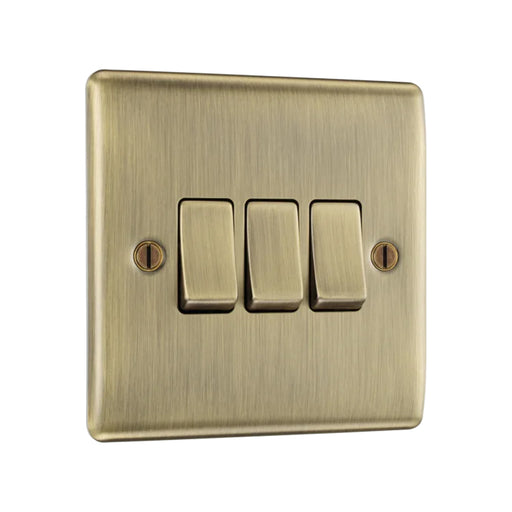 BG Nexus NAB43 Metal Antique Brass 10AX 3 Gang 2 Way Switch Bg Nexus Metal - Antique Brass BG - Sparks Warehouse