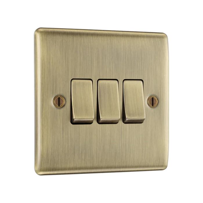 BG Nexus NAB43 Metal Antique Brass 10AX 3 Gang 2 Way Switch Bg Nexus Metal - Antique Brass BG - Sparks Warehouse