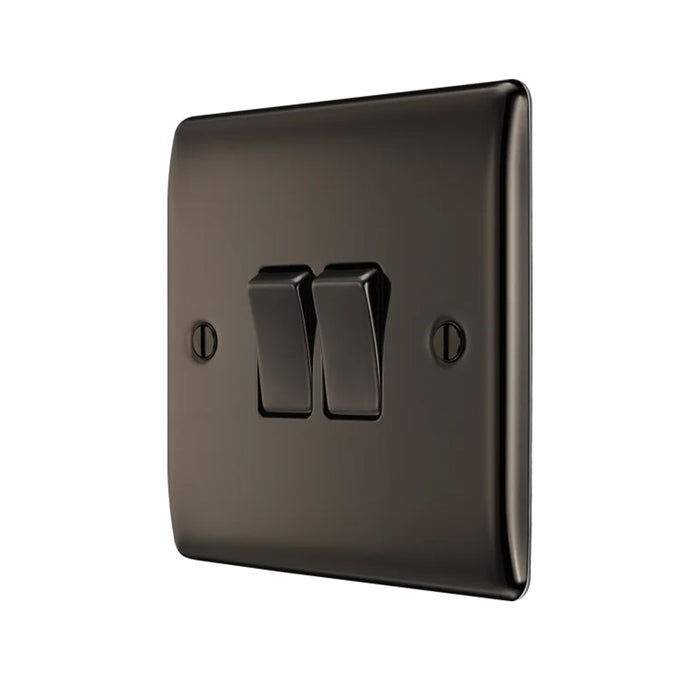 BG Nexus NBN42 Black Nickel 10AX 2 Gang 2 Way Plate Switch BG Nexus Metal - Black Nickel BG - Sparks Warehouse