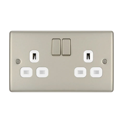 BG Nexus NPR22W Metal Pearl Nickel Double Plug Socket Switched (2 Gang) BG Nexus Metal - Pearl Nickel BG - Sparks Warehouse