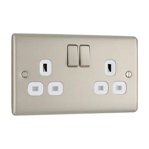 BG Nexus NPR22W Metal Pearl Nickel Double Plug Socket Switched (2 Gang) BG Nexus Metal - Pearl Nickel BG - Sparks Warehouse