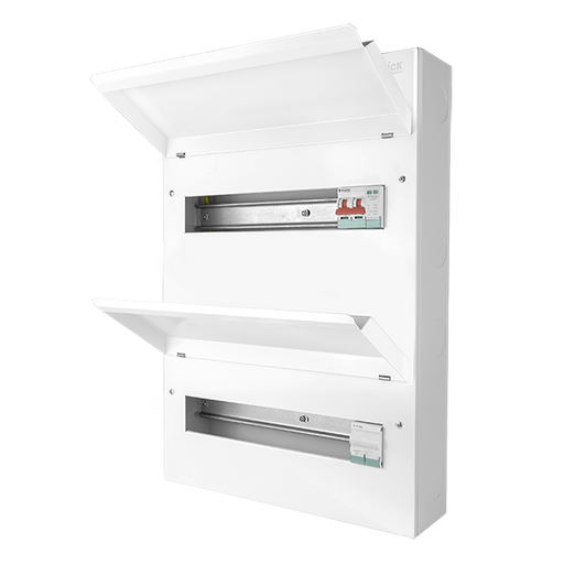 Scolmore CUDEB32MSSPC27 Consumer Unit Mainswitch And Spd 32 Way Dual Row Elucian Metal Consumer Unit With 100a Mains Switch, 100a Connector & 2 Pole Spd (27 Free Ways)