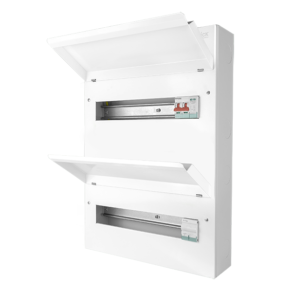 Scolmore CUDEB32MSSPC27 Consumer Unit Mainswitch And Spd 32 Way Dual Row Elucian Metal Consumer Unit With 100a Mains Switch, 100a Connector & 2 Pole Spd (27 Free Ways)