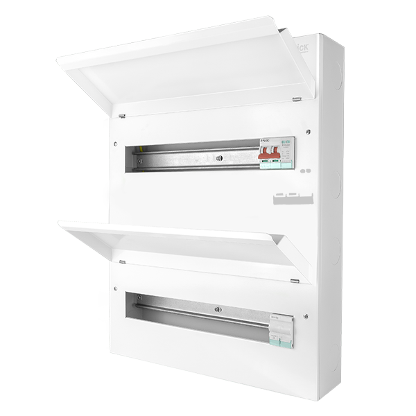 Scolmore CUDEB36MSSPC31 Consumer Unit Mainswitch And Spd 36 Way Dual Row Elucian Metal Consumer Unit With 100a Mains Switch, 100a Connector & 2 Pole Spd (31 Free Ways)