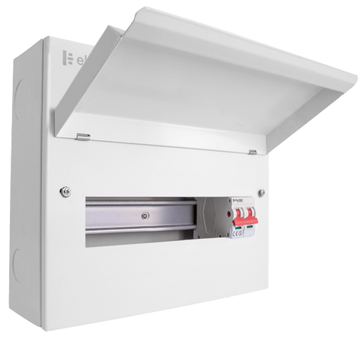 Scolmore CUEB12MS10 Consumer Unit Main Swtich 12 Way Elucian Metal Consumer Unit With 100a Mains Switch (10 Free Ways)