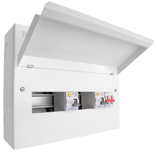 Scolmore CUEB14MSRCD8 Consumer Unit Split Load 14 Way Elucian Metal Consuner Unit With 100a Mains Switch & 2 X 80a Rccb (8 Free Ways)