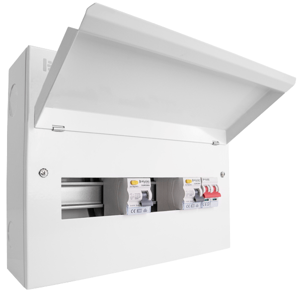 Scolmore CUEB14MSRCD8 Consumer Unit Split Load 14 Way Elucian Metal Consuner Unit With 100a Mains Switch & 2 X 80a Rccb (8 Free Ways)