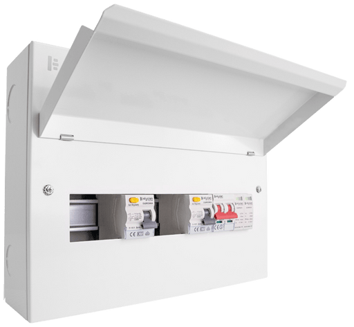 Scolmore CUEB14MSRCDSP6 Consumer Unit Split Load Spd 14 Way Elucian Metal Consumer Unit With 100a Mains Switch, 2 X 80a Rccb & 2 Pole 36mm Spd (6 Free Ways)